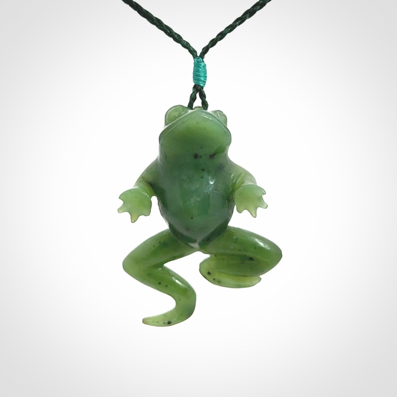 Hand carved jade frog pendant. Hand made amphibian necklace, carved from Jade