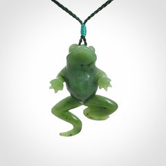 Hand carved jade frog pendant. Hand made amphibian necklace, carved from Jade