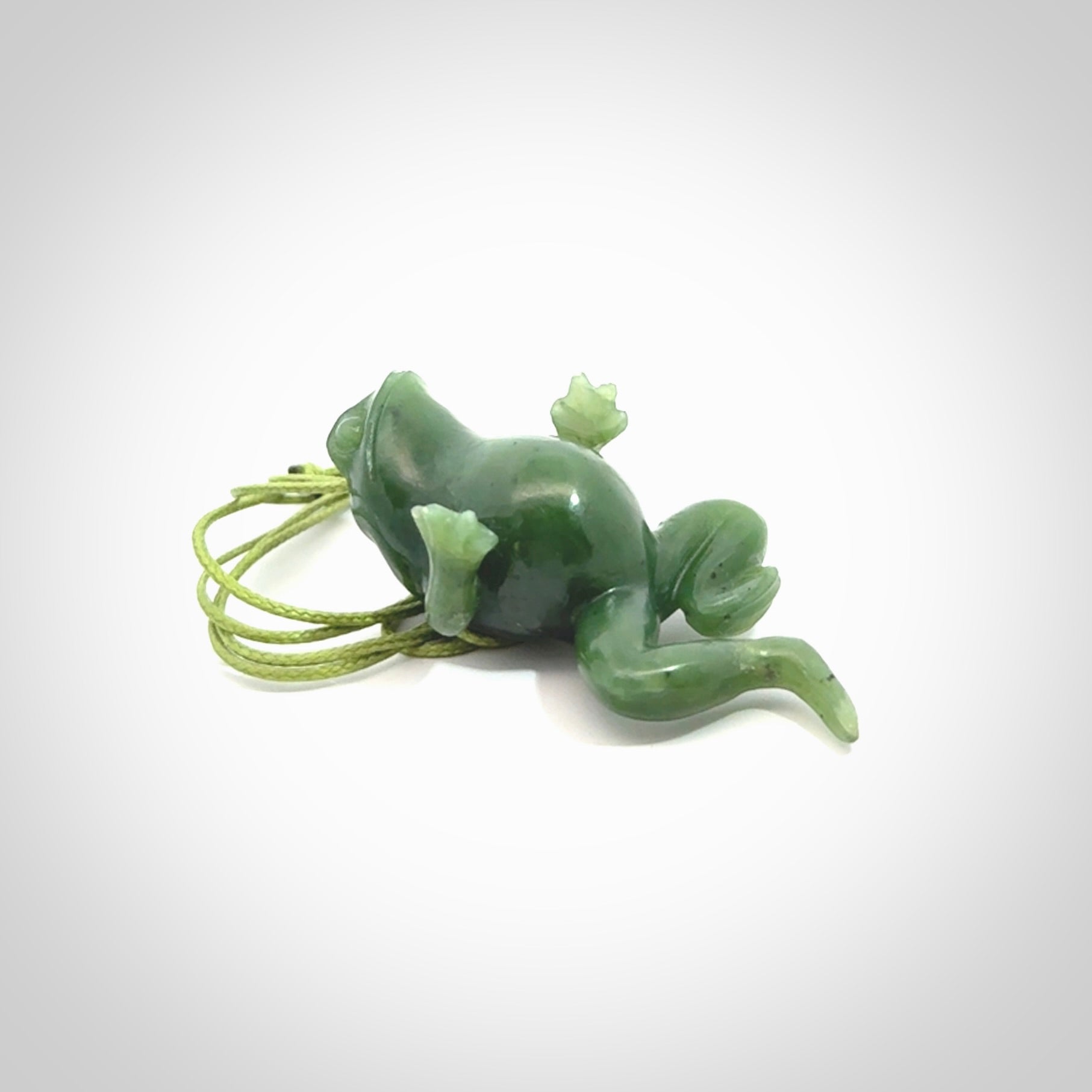 Hand carved jade frog pendant. Hand made amphibian necklace, carved from Jade