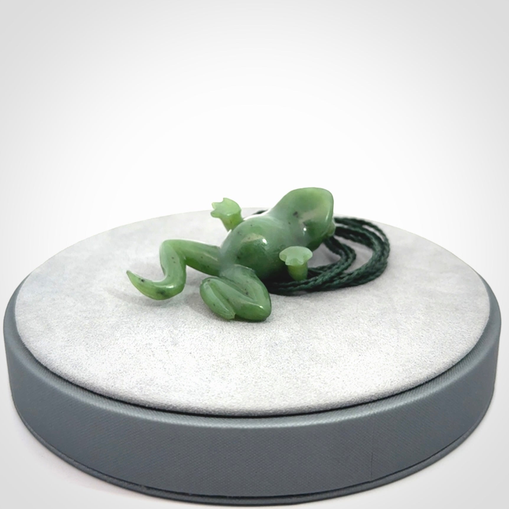 Hand carved jade frog pendant. Hand made amphibian necklace, carved from Jade