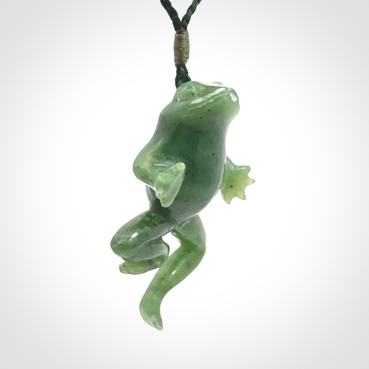 Hand carved jade frog pendant. Hand made amphibian necklace, carved from Jade