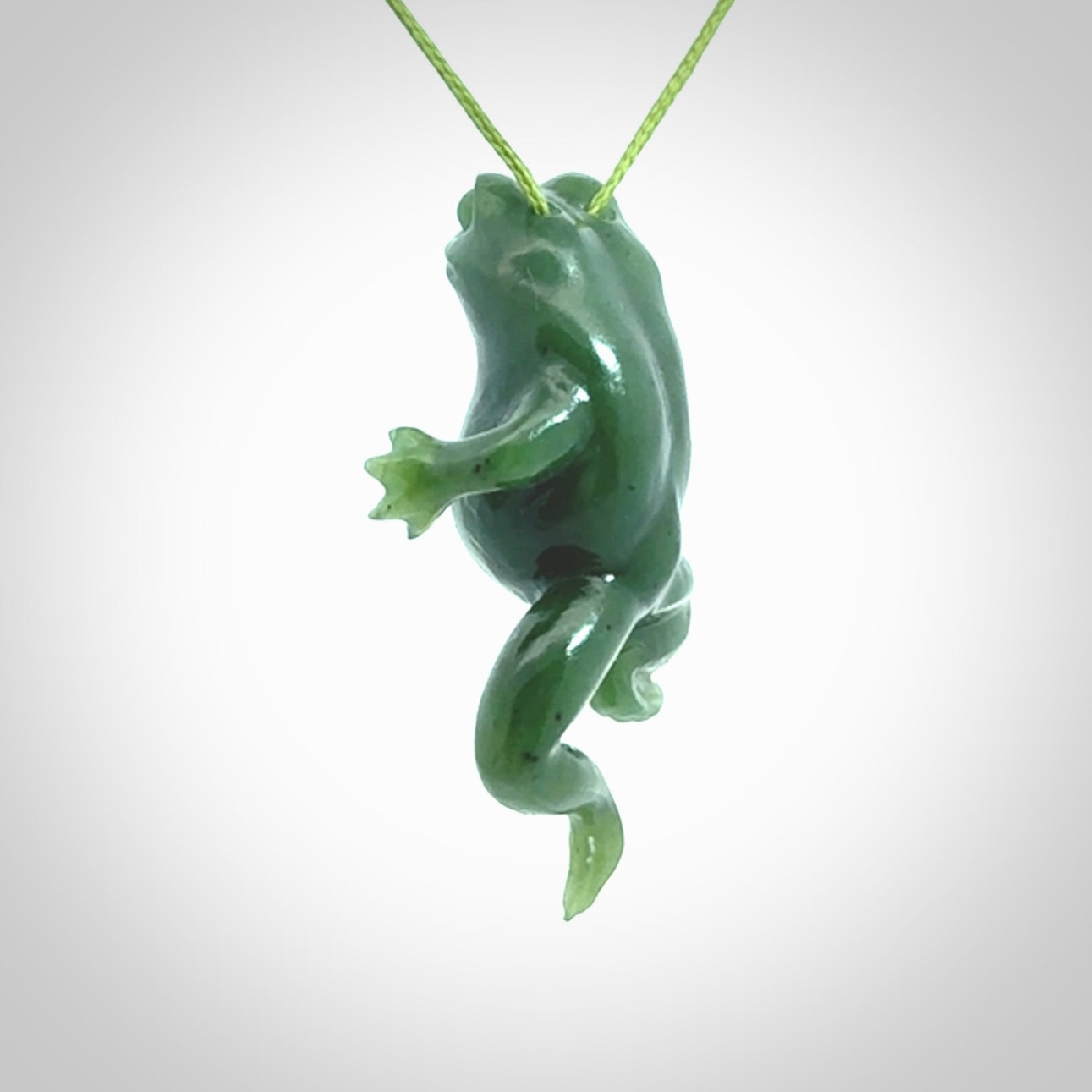 Hand carved jade frog pendant. Hand made amphibian necklace, carved from Jade
