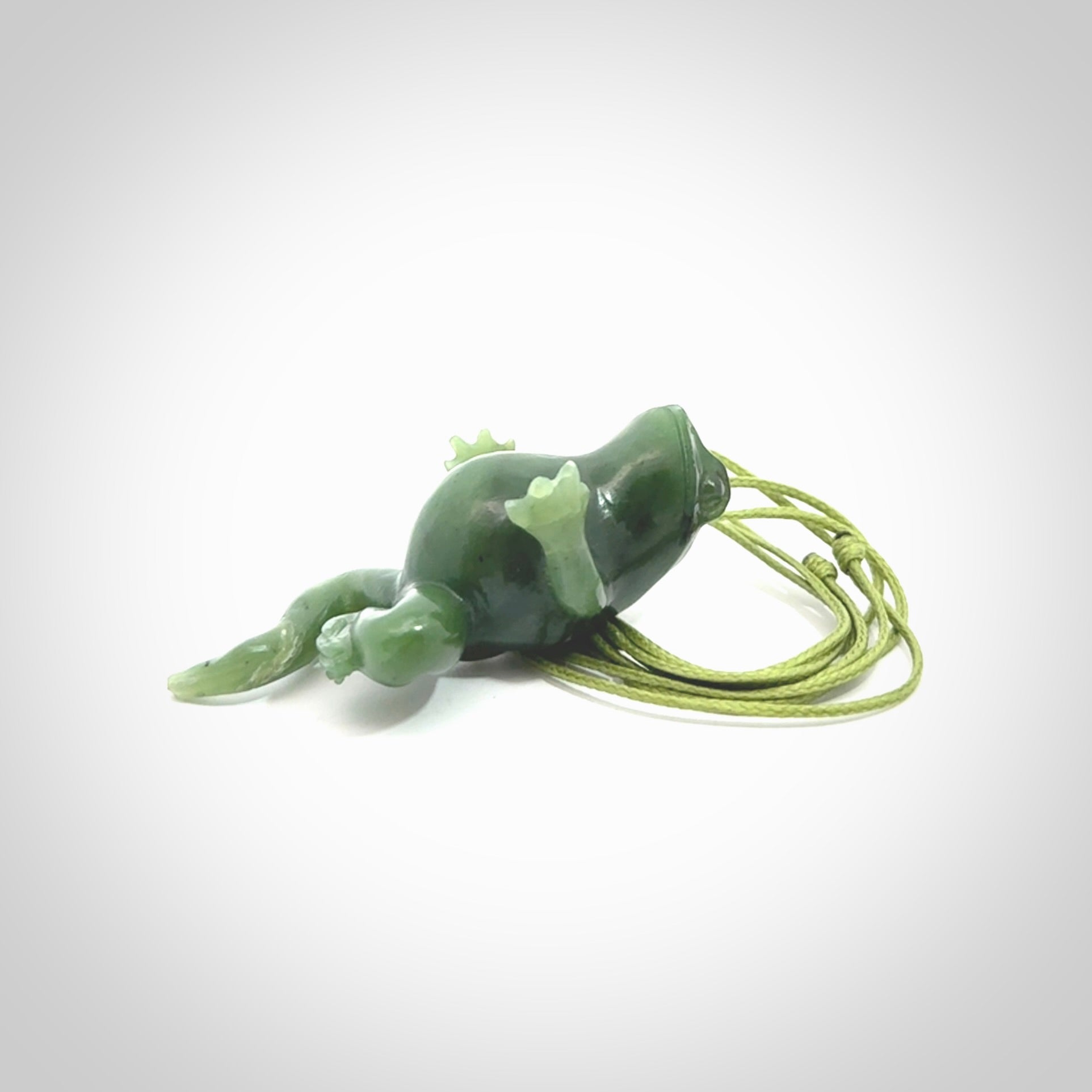 Hand carved jade frog pendant. Hand made amphibian necklace, carved from Jade