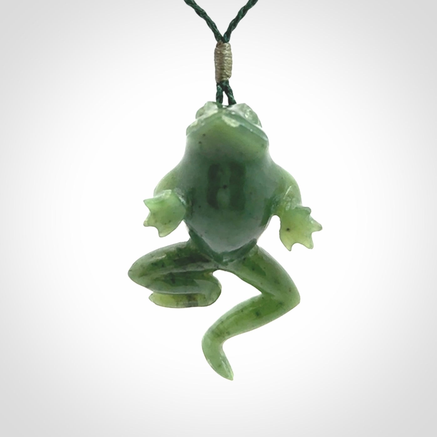 Hand carved jade frog pendant. Hand made amphibian necklace, carved from Jade