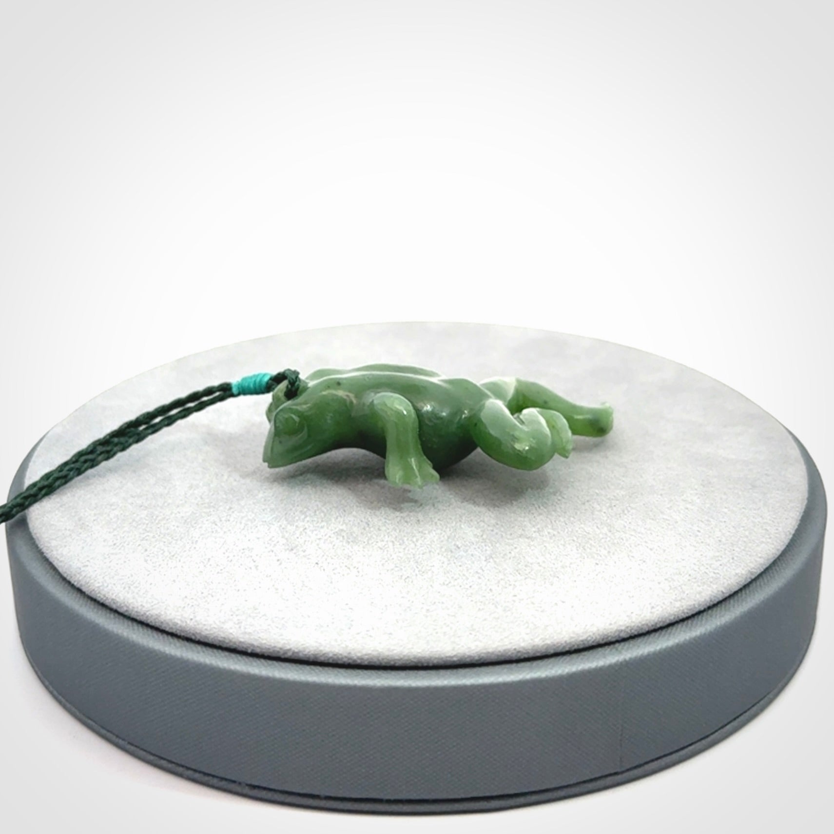 Hand carved jade frog pendant. Hand made amphibian necklace, carved from Jade