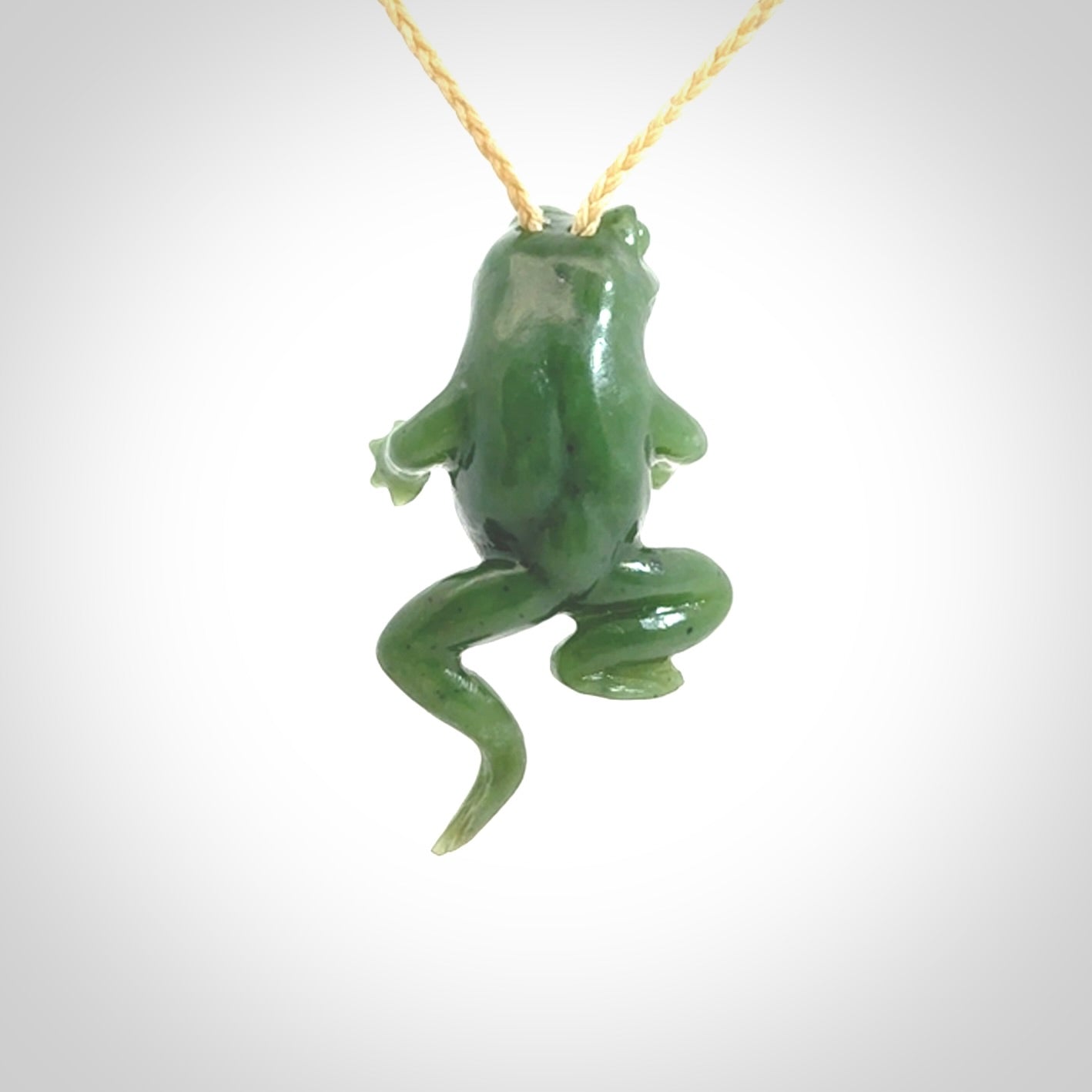 Hand carved jade frog pendant. Hand made amphibian necklace, carved from British Columbian Jade.
