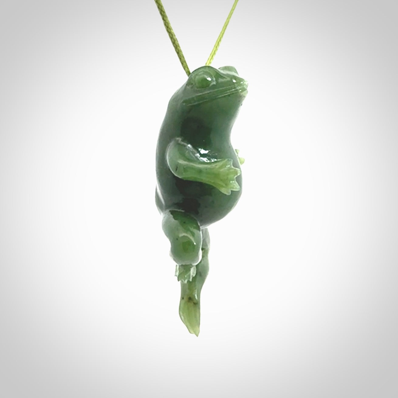 Hand carved jade frog pendant. Hand made amphibian necklace, carved from Jade