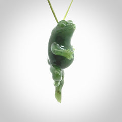 Hand carved jade frog pendant. Hand made amphibian necklace, carved from Jade