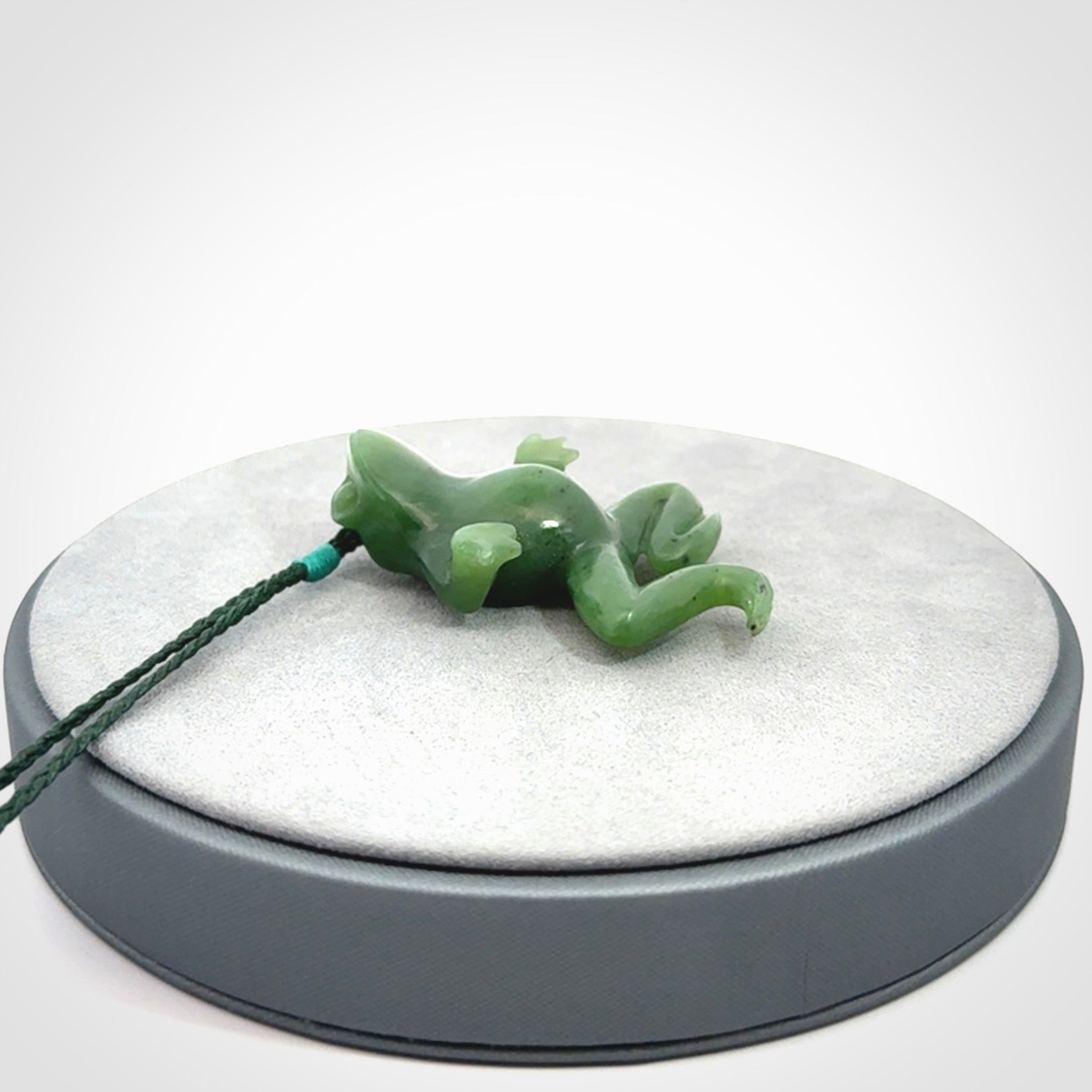 Hand carved jade frog pendant. Hand made amphibian necklace, carved from Jade
