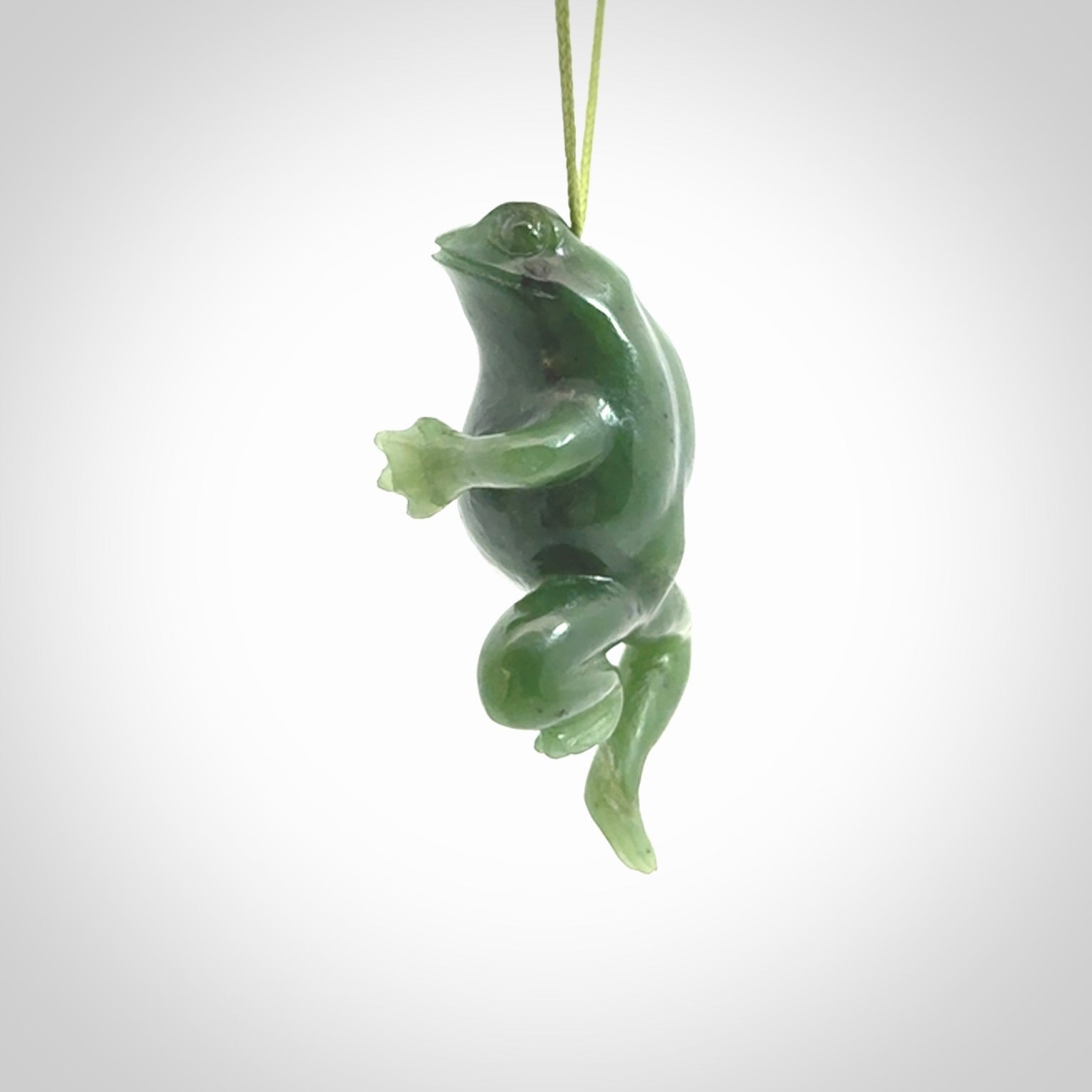 Hand carved jade frog pendant. Hand made amphibian necklace, carved from Jade