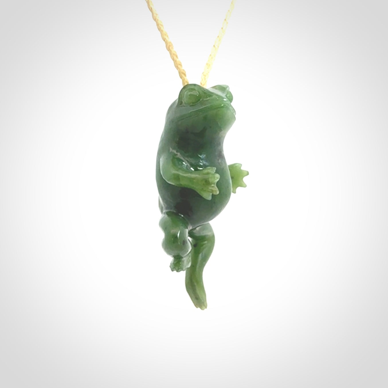 Hand carved jade frog pendant. Hand made amphibian necklace, carved from British Columbian Jade.