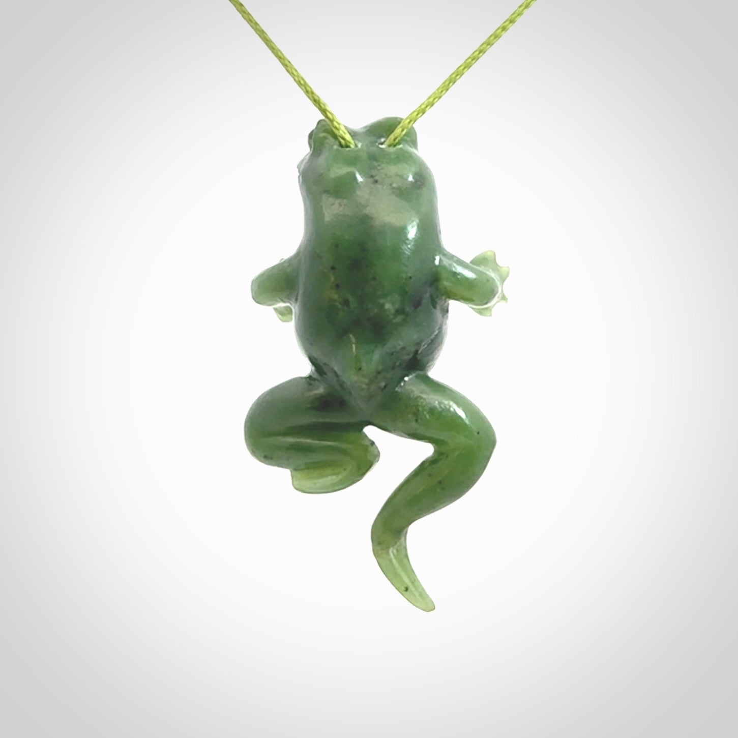 Hand carved jade frog pendant. Hand made amphibian necklace, carved from Jade