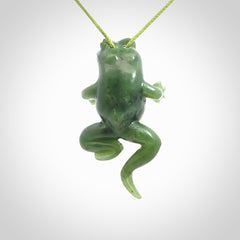 Hand carved jade frog pendant. Hand made amphibian necklace, carved from Jade