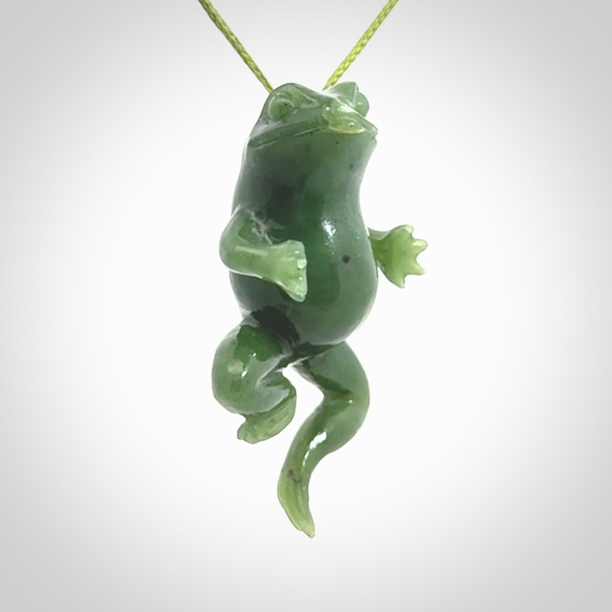 Hand carved jade frog pendant. Hand made amphibian necklace, carved from Jade