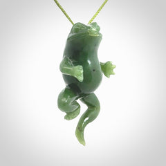 Hand carved jade frog pendant. Hand made amphibian necklace, carved from Jade