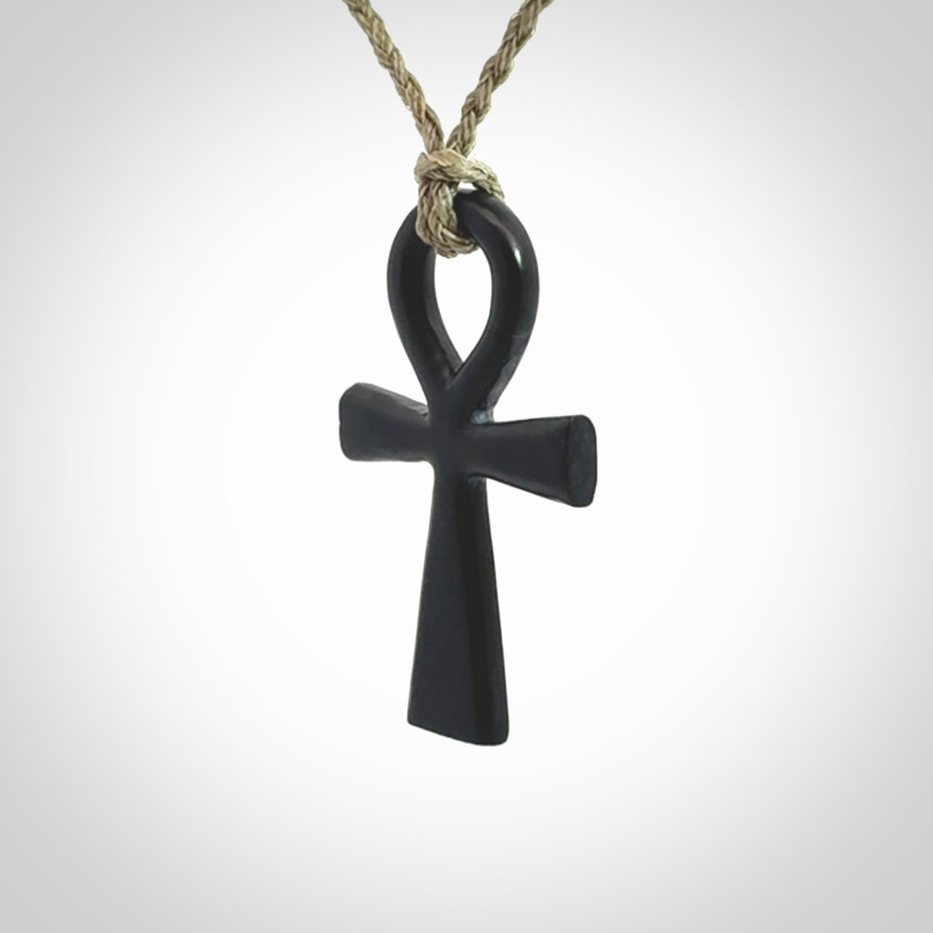 Black jade ankh cross pendant. Handmade jade jewellery made by NZ Pacific and for sale online.