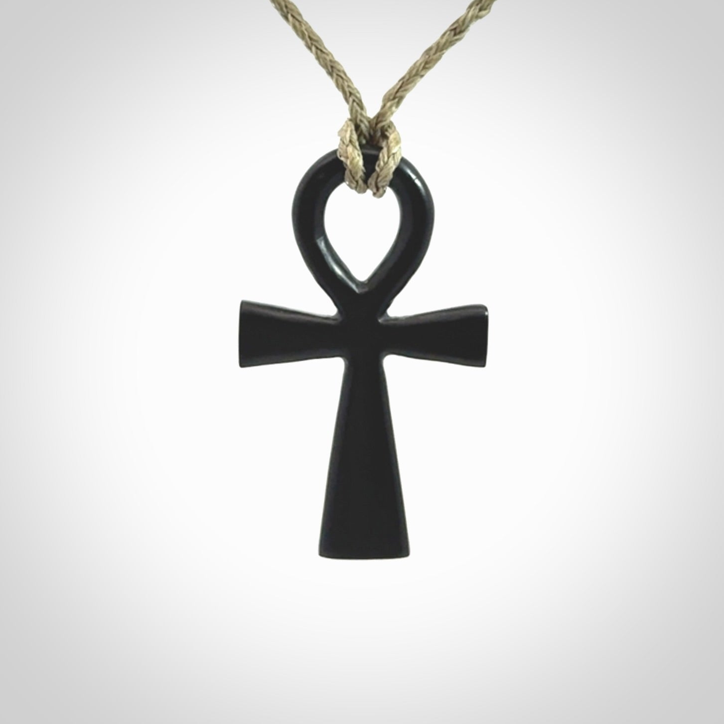 Black jade ankh cross pendant. Handmade jade jewellery made by NZ Pacific and for sale online.