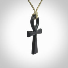 Black jade ankh cross pendant. Handmade jade jewellery made by NZ Pacific and for sale online.