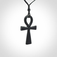 Black jade ankh cross pendant. Handmade jade jewellery made by NZ Pacific and for sale online.