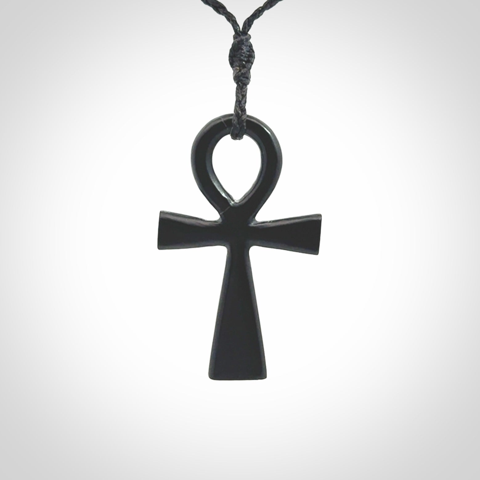 Black jade ankh cross pendant. Handmade jade jewellery made by NZ Pacific and for sale online.