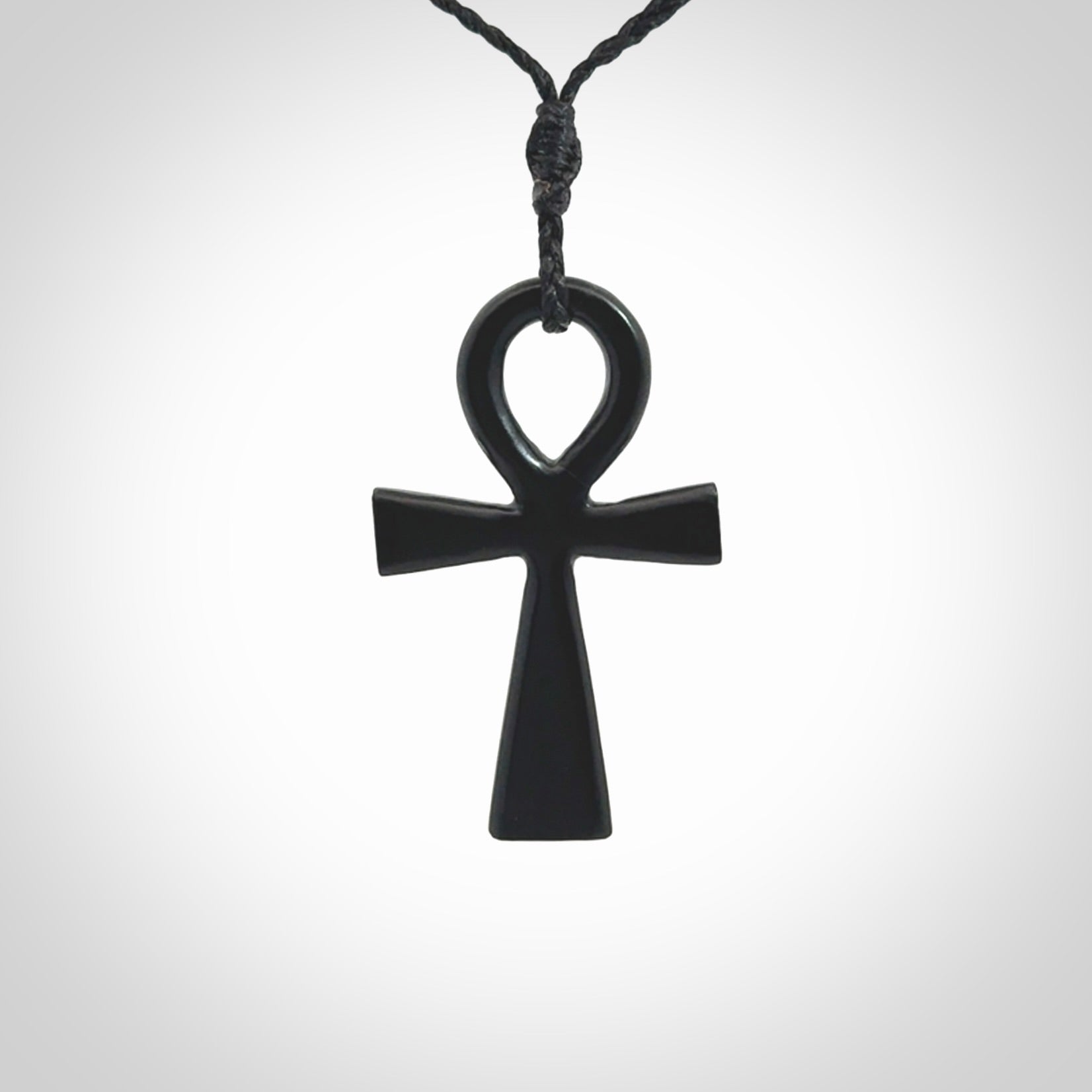 Black jade ankh cross pendant. Handmade jade jewellery made by NZ Pacific and for sale online.