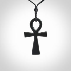 Black jade ankh cross pendant. Handmade jade jewellery made by NZ Pacific and for sale online.