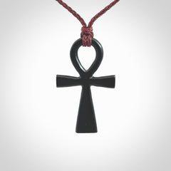 Black jade ankh cross pendant. Handmade jade jewellery made by NZ Pacific and for sale online.