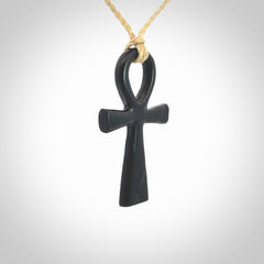 Black jade ankh cross pendant. Handmade jade jewellery made by NZ Pacific and for sale online.