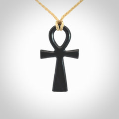 Black jade ankh cross pendant. Handmade jade jewellery made by NZ Pacific and for sale online.