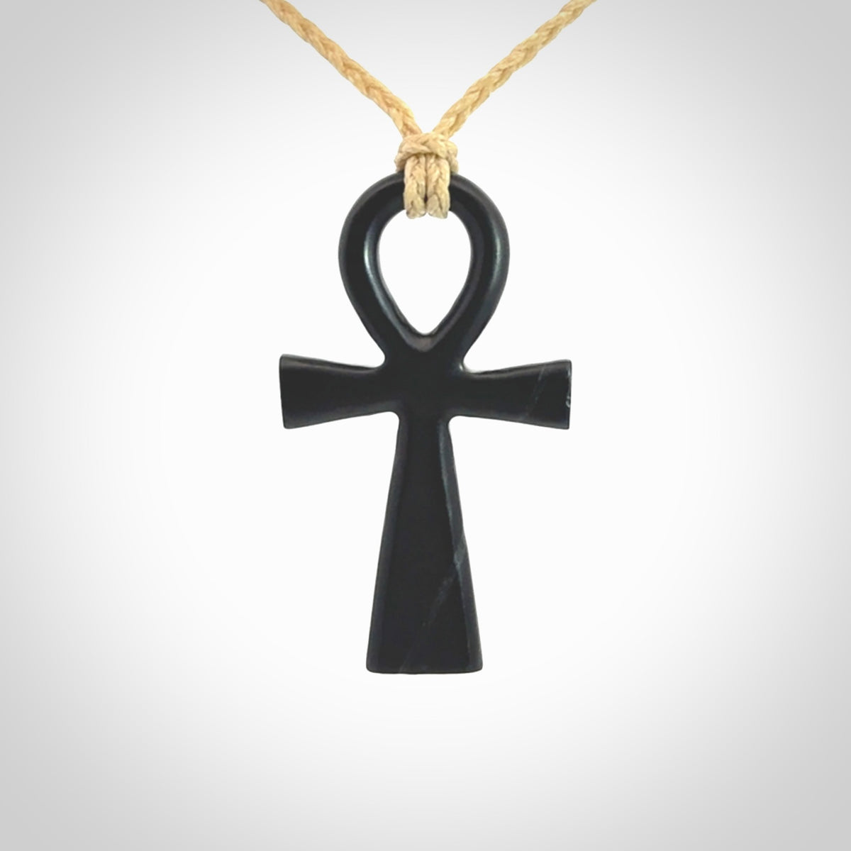 Black jade ankh cross pendant. Handmade jade jewellery made by NZ Pacific and for sale online.