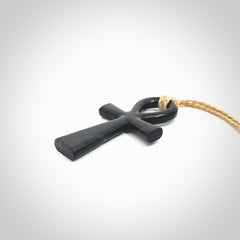 Black jade ankh cross pendant. Handmade jade jewellery made by NZ Pacific and for sale online.