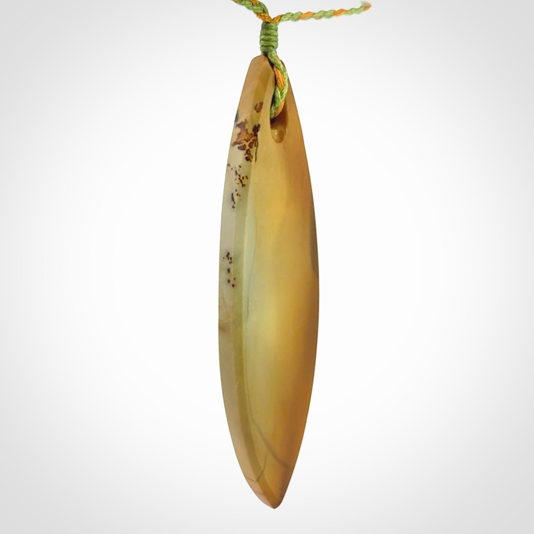 Hand carved New Zealand Flower Jade drop pendant.