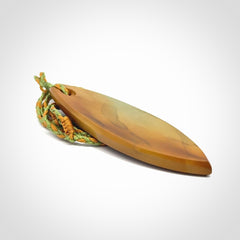 Hand carved New Zealand Flower Jade drop pendant.