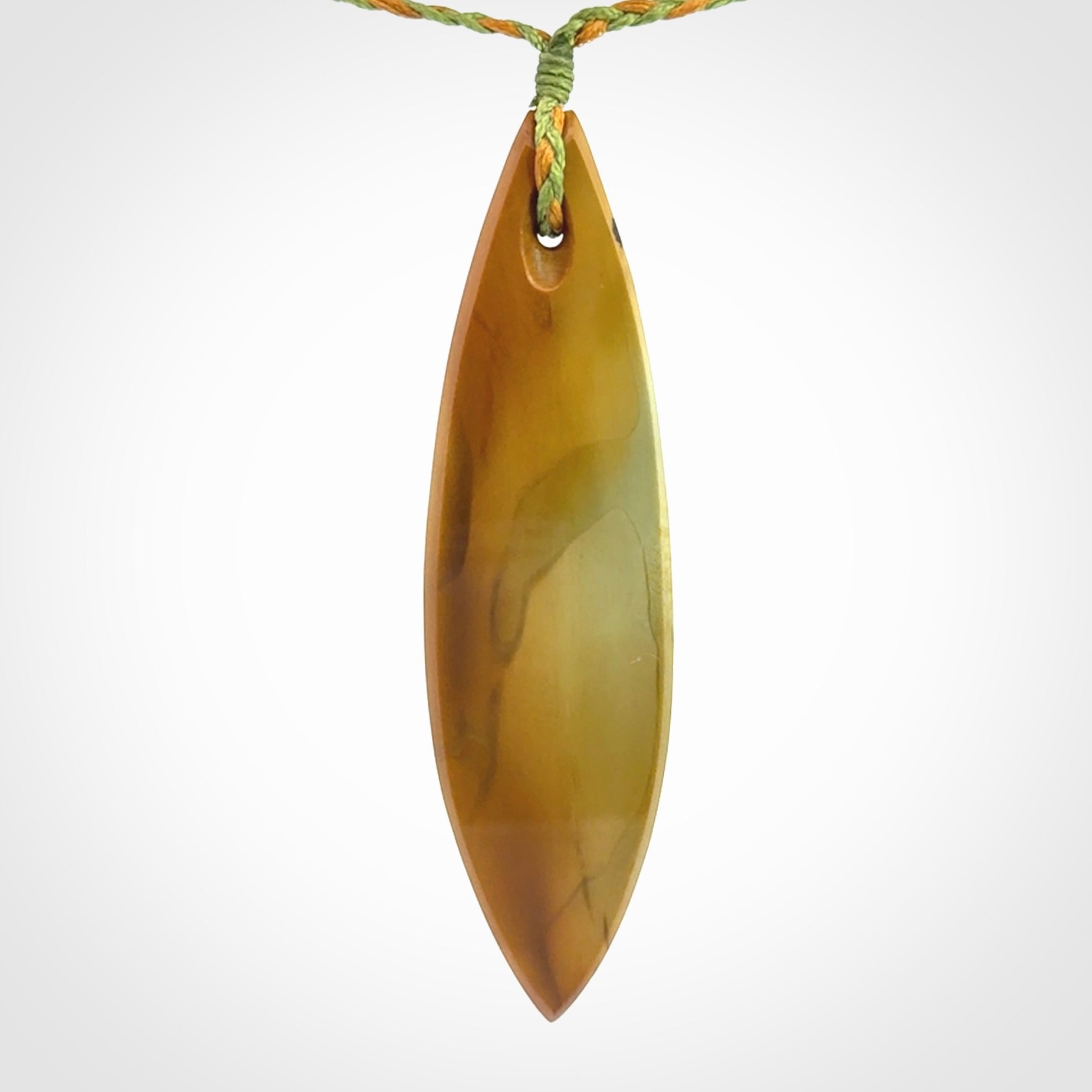 Hand carved New Zealand Flower Jade drop pendant.