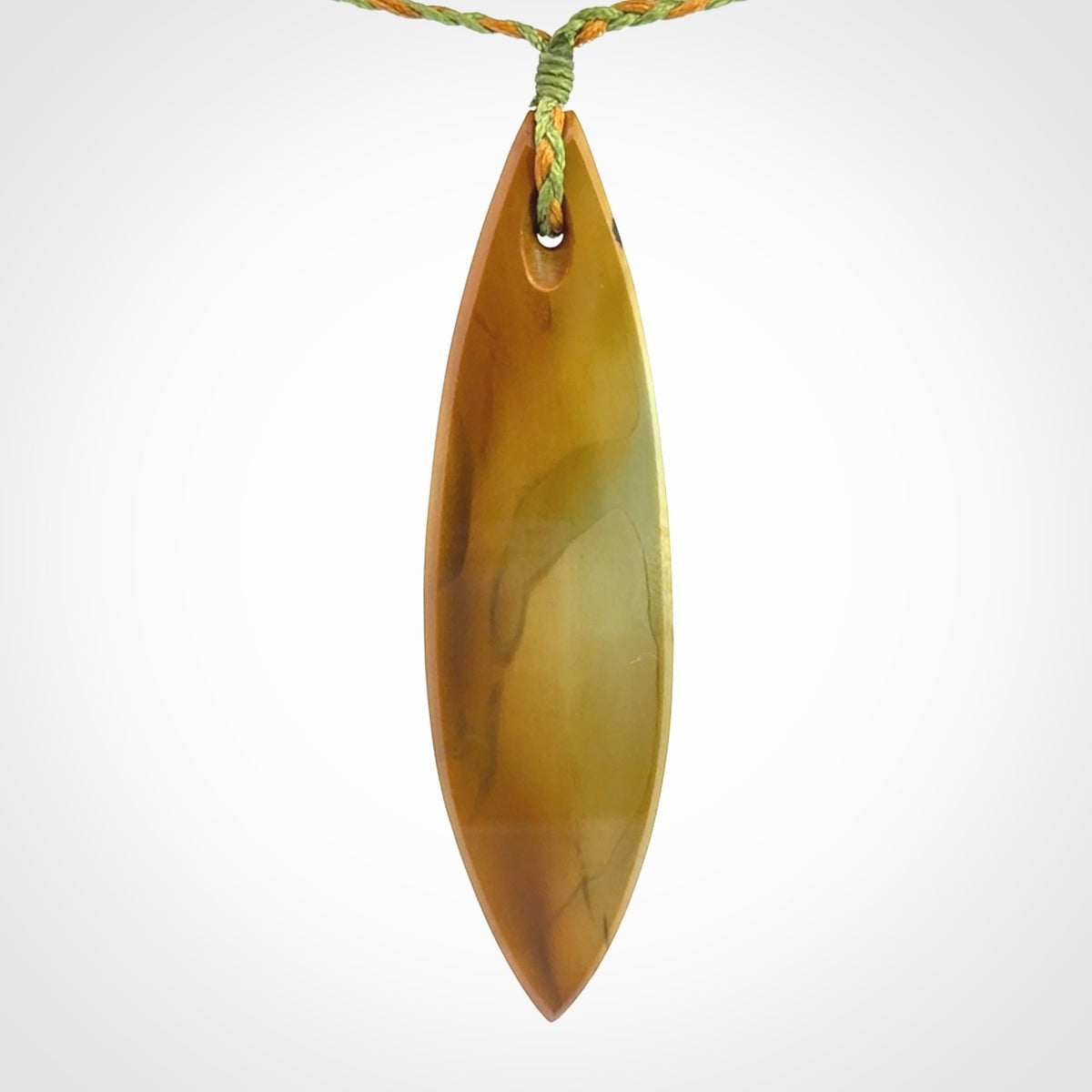 Hand carved New Zealand Flower Jade drop pendant.