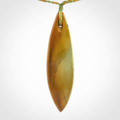 Hand carved New Zealand Flower Jade drop pendant.