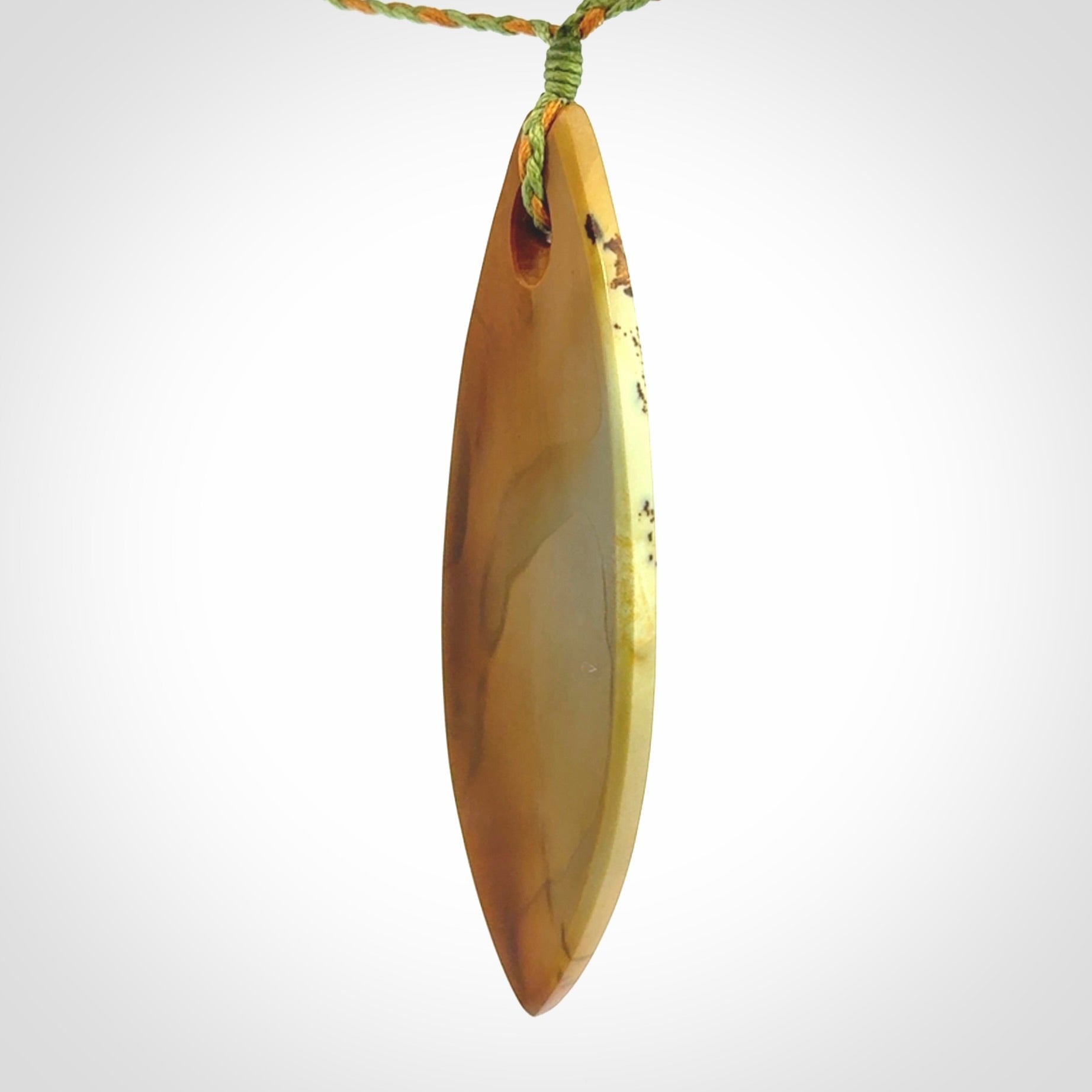 Hand carved New Zealand Flower Jade drop pendant.