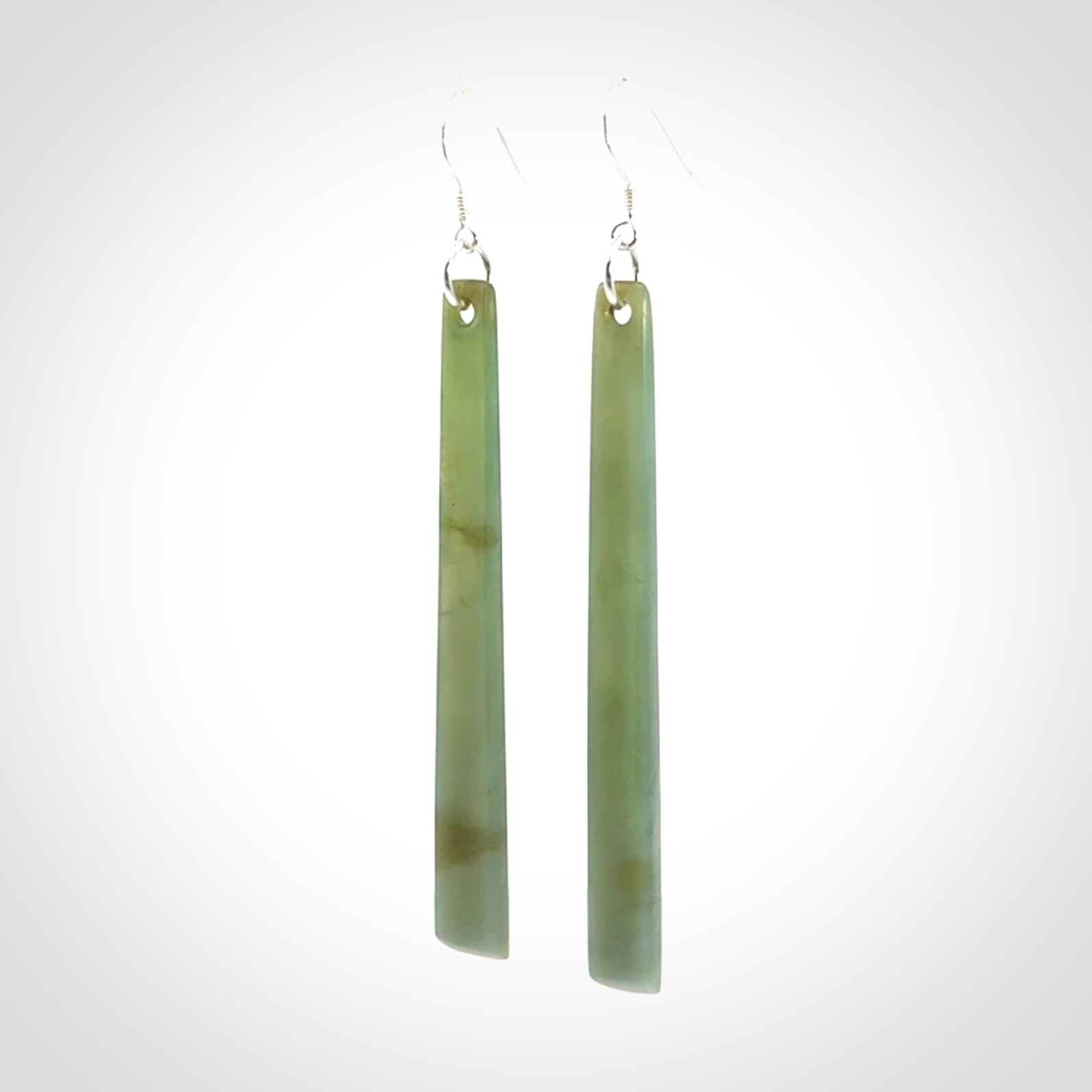These are stunning drop shaped jade earrings carved in New Zealand Inanga Jade and with Sterling Silver hook and findings.