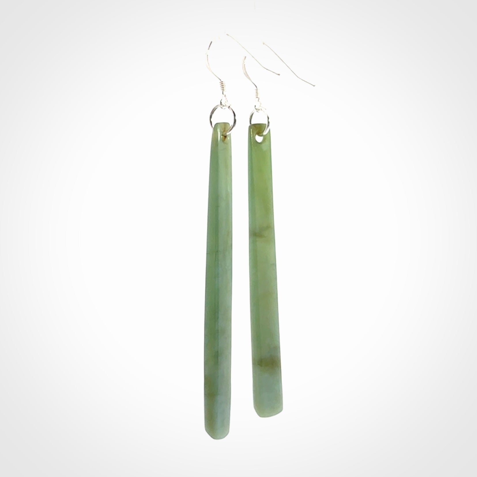 These are stunning drop shaped jade earrings carved in New Zealand Inanga Jade and with Sterling Silver hook and findings.