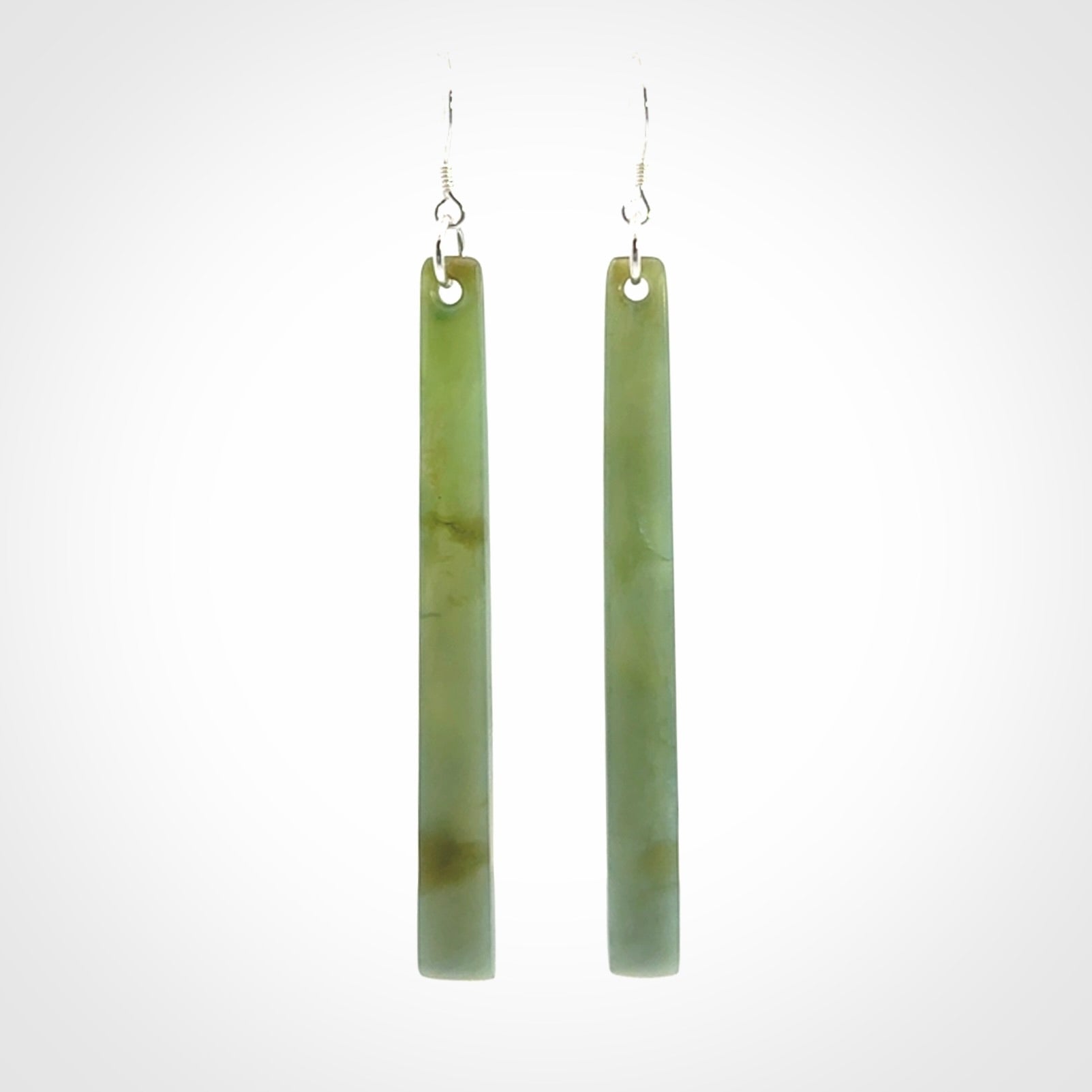 These are stunning drop shaped jade earrings carved in New Zealand Inanga Jade and with Sterling Silver hook and findings.