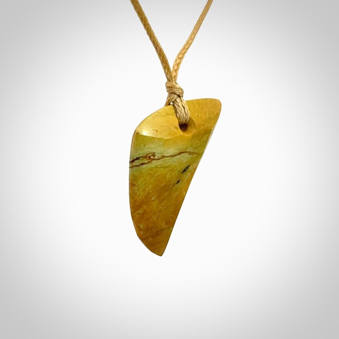 Hand carved New Zealand Flower Jade, niho, drop pendant.