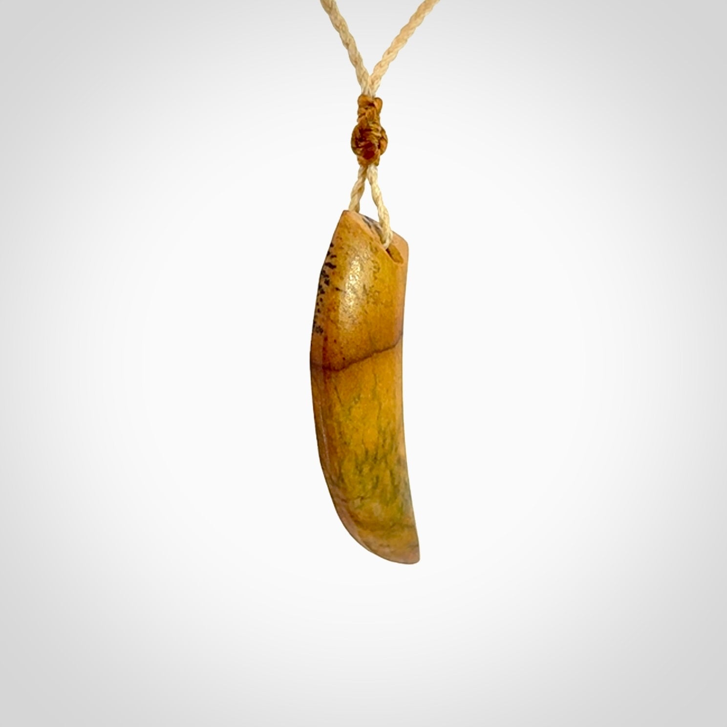Hand carved New Zealand Flower Jade, niho, drop pendant.