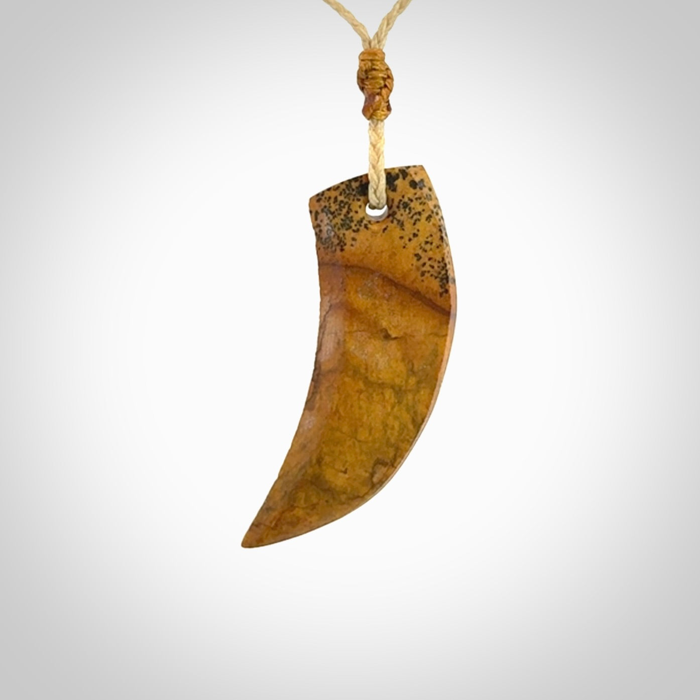 Hand carved New Zealand Flower Jade, niho, drop pendant.