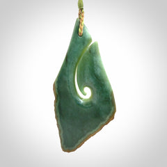 Hand carved New Zealand jade hook, matau pendant.