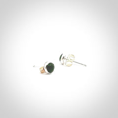 Hand carved small New Zealand Jade and Sterling Silver stud earrings.