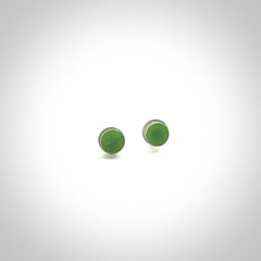 Hand carved small New Zealand Jade and Sterling Silver stud earrings.