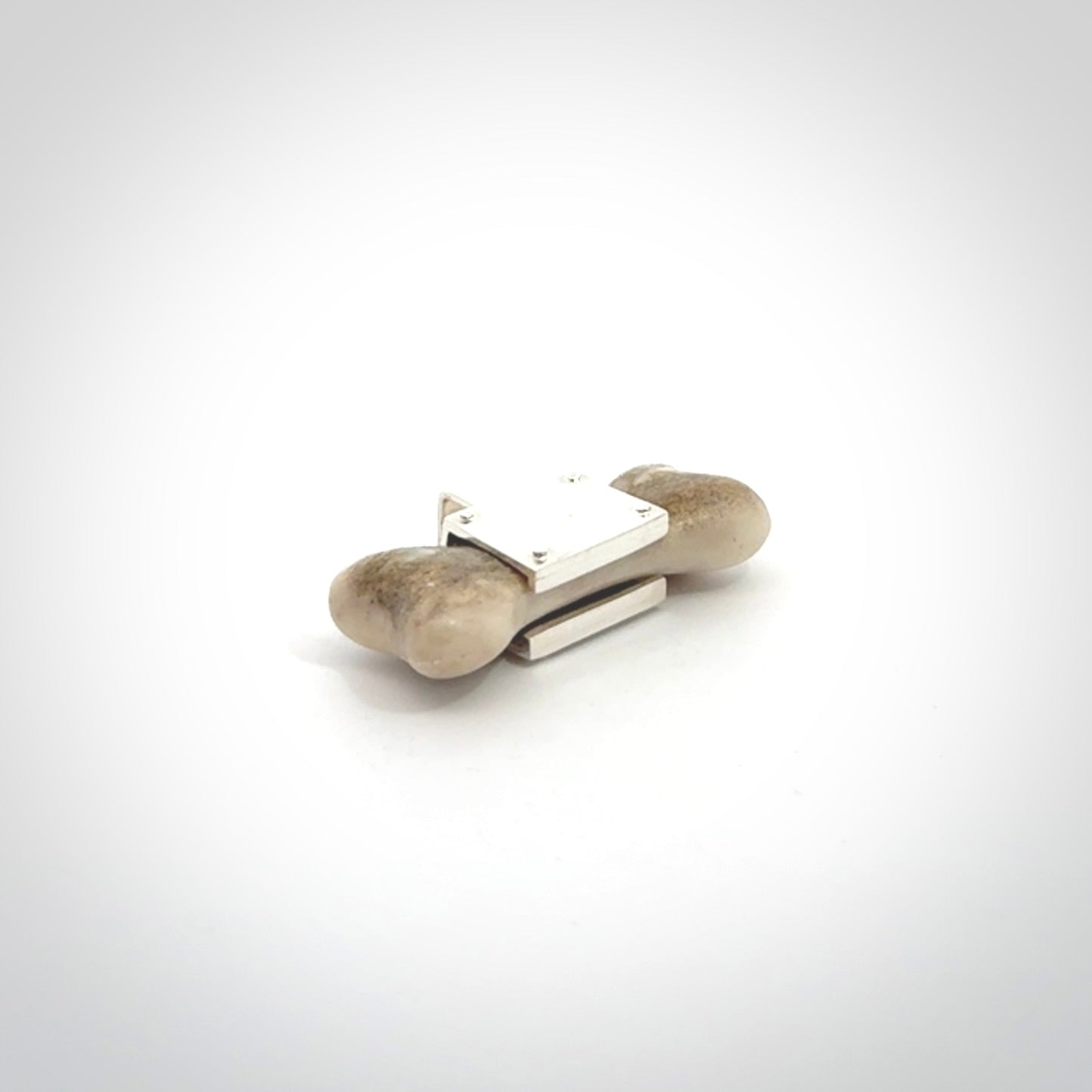 This is a hand carved deer antler dog bone dog tag. It is made from deer antler, bone and sterling silver. Hand made dog tags for your dog.