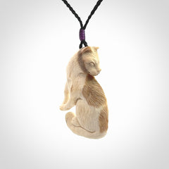 Hand Carved Bone Cat Pendant