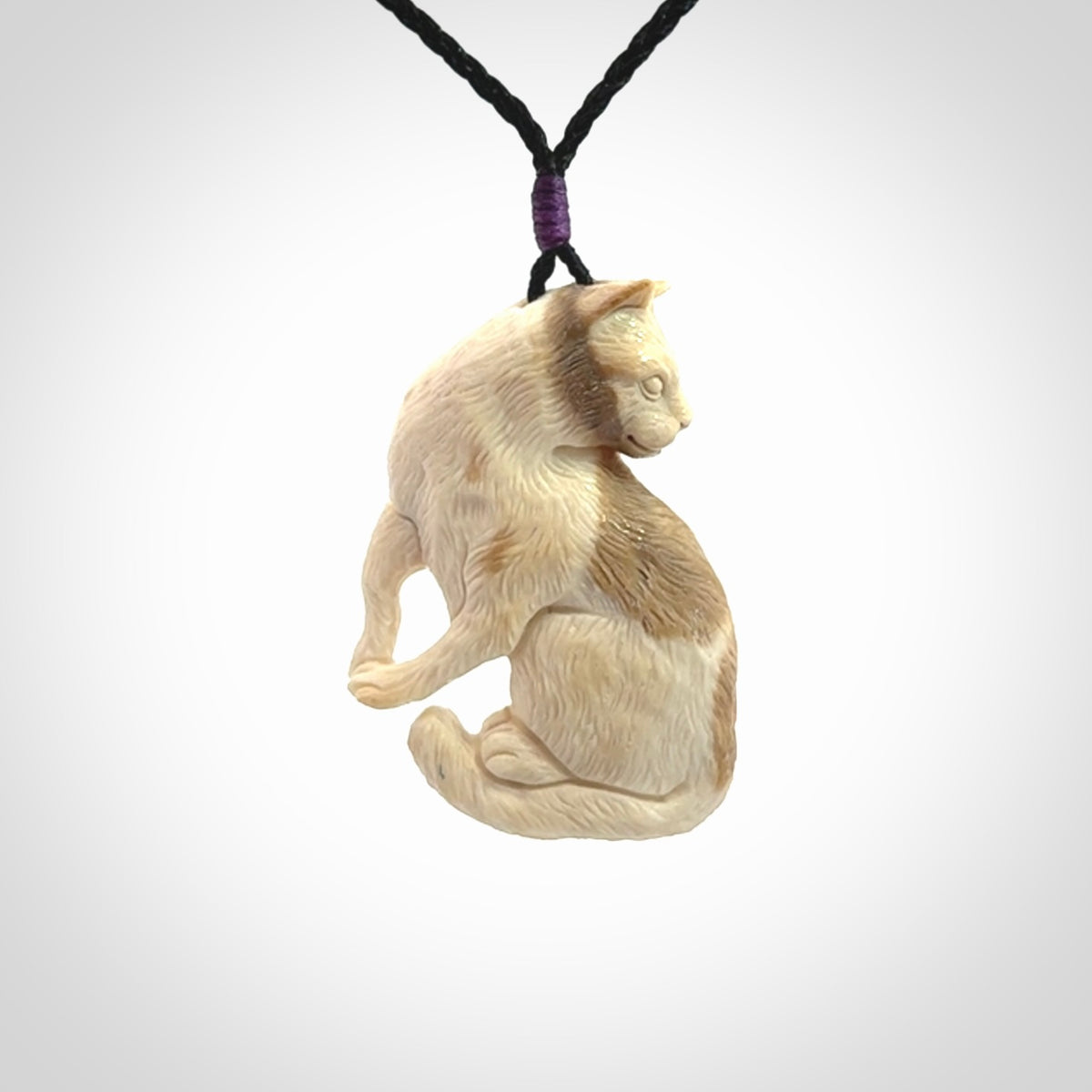 Hand Carved Bone Cat Pendant