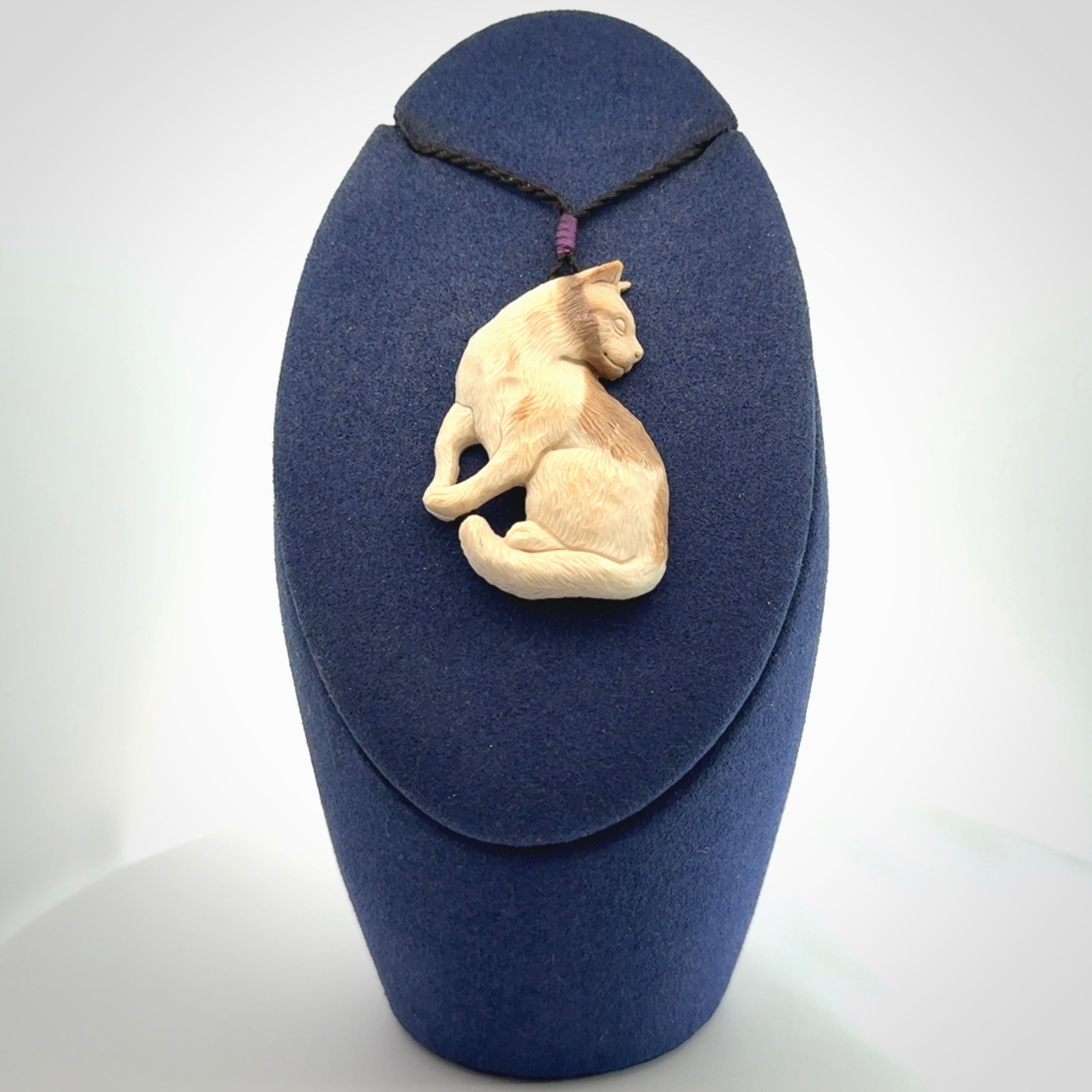 Hand Carved Bone Cat Pendant